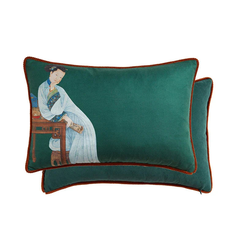DecorBites™ Court Puppy Print Fur Fringed Bolster Pillowcase Decorative Throw Pillow Cover