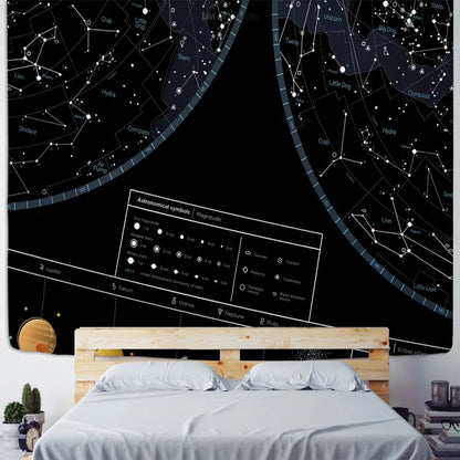DecorBites™ Interstellar Sky Map Constellations Tapestry- Black Galactic Wall Decor
