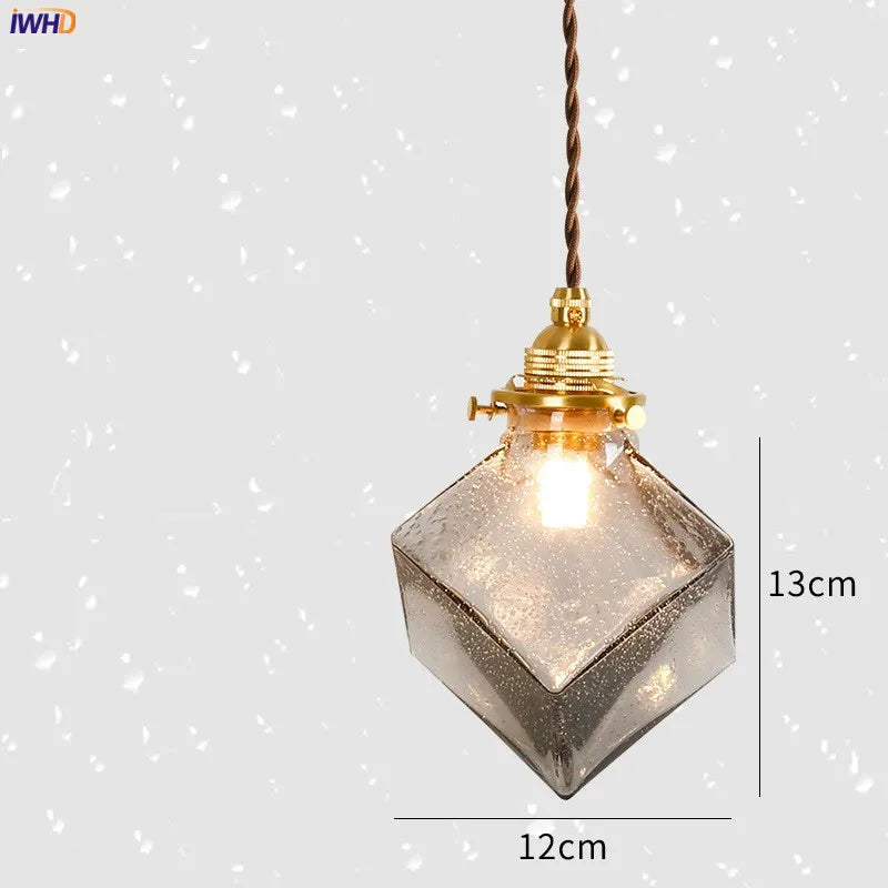 Copper Glass Pendant Light Industrial Bedroom