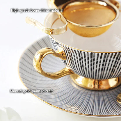 DecorBites™ Elegant Gray Tea Cup Set: 200ml Porcelain Coffeeware with Gold Accents