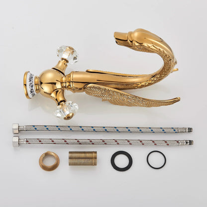 DecorBites™ Golden Swan Crystal Handle Basin Faucet - Deck Mount Luxury Bathroom Mixer