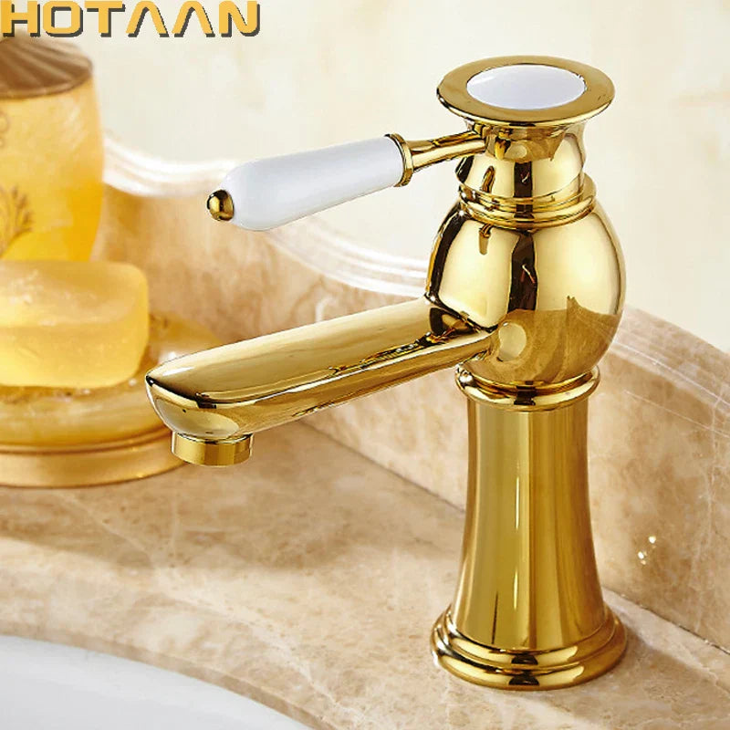 Gold Brass Deck-Mounted Basin Faucet Design
