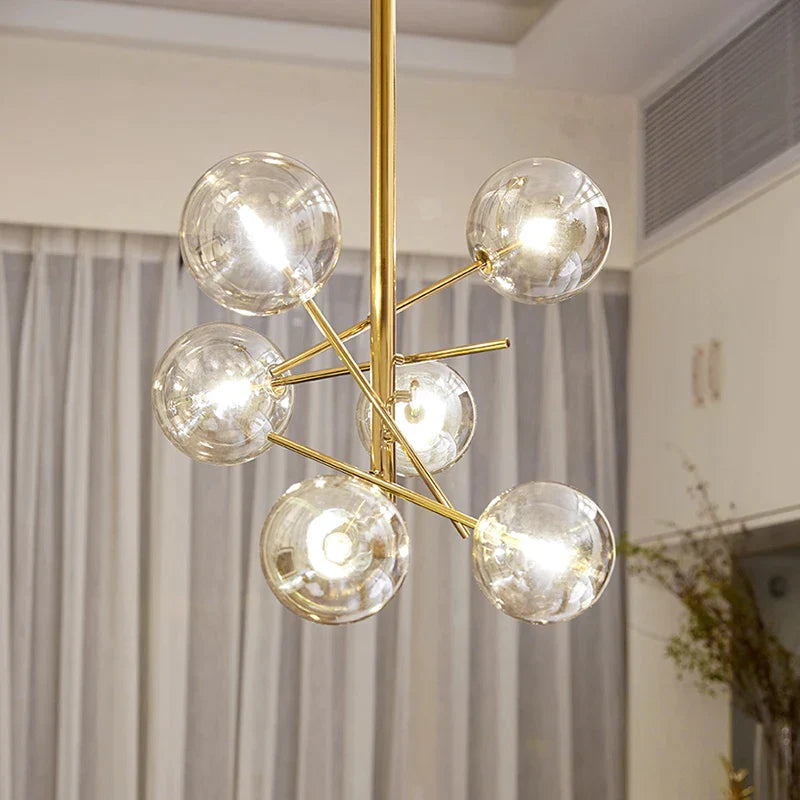 DecorBites™ Glass Ball Iron Chandelier for Home Hotel Villa Living Room