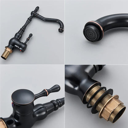 DecorBites™ Black Brass Faucet Single Handle 360 Rotate Basin Sink Mixer Taps