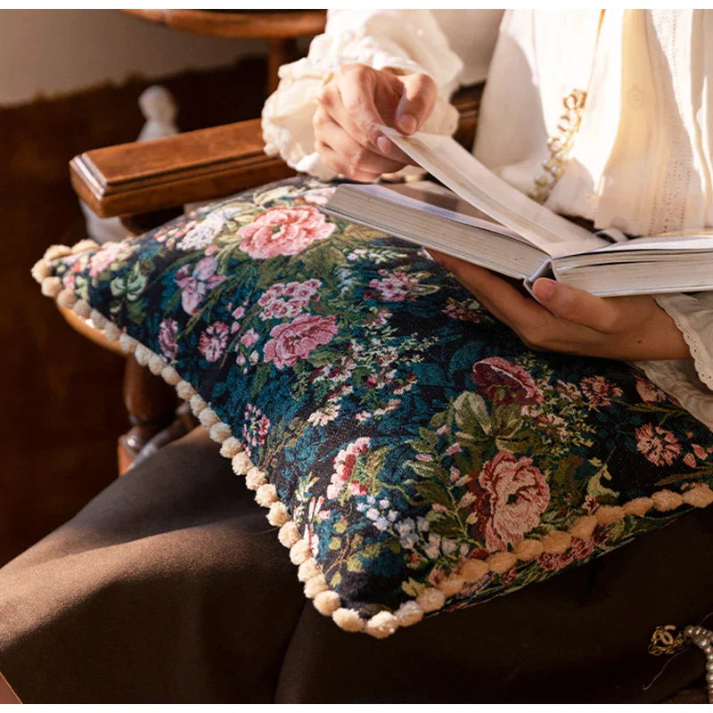 DecorBites™ Jacquard Farmhouse Decor Pillow Case 45x45cm European Retro Style Floral Evening