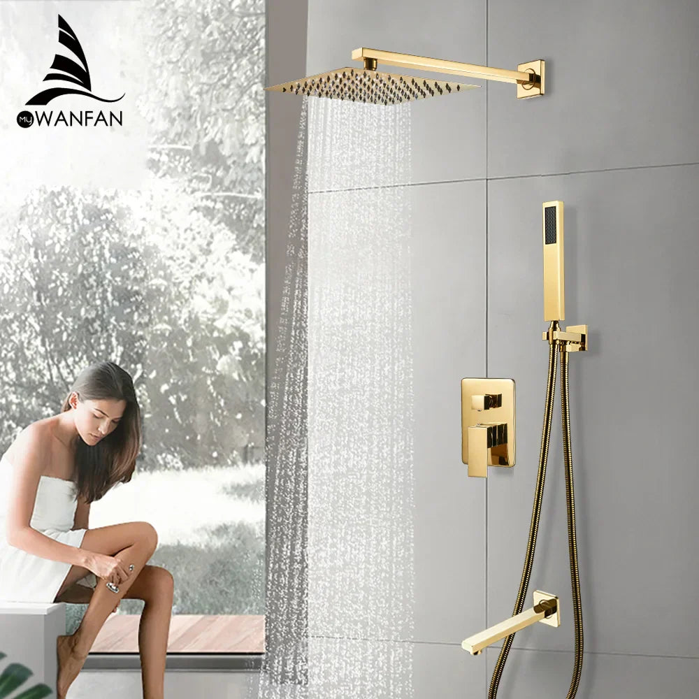 Brass Gold Rain Shower Set