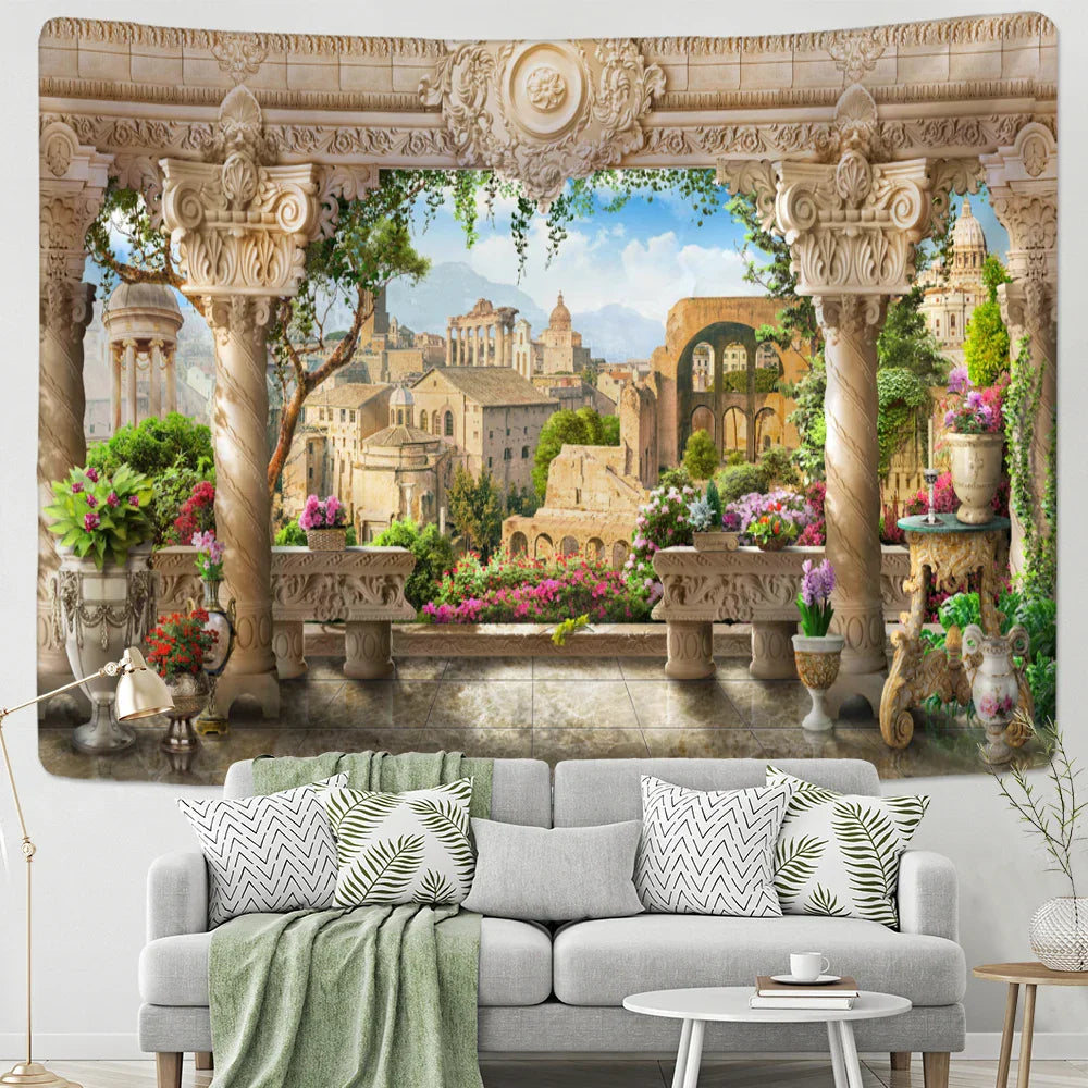 DecorBites™ Garden Landscape Wall Tapestry: Boho Hippie Wizardry Psychedelic Home Decor