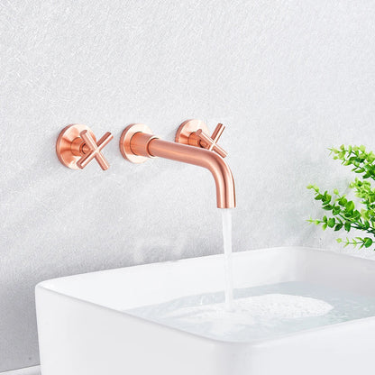 DecorBites™ Golden Dual Handle Wall Mounted Basin Faucet