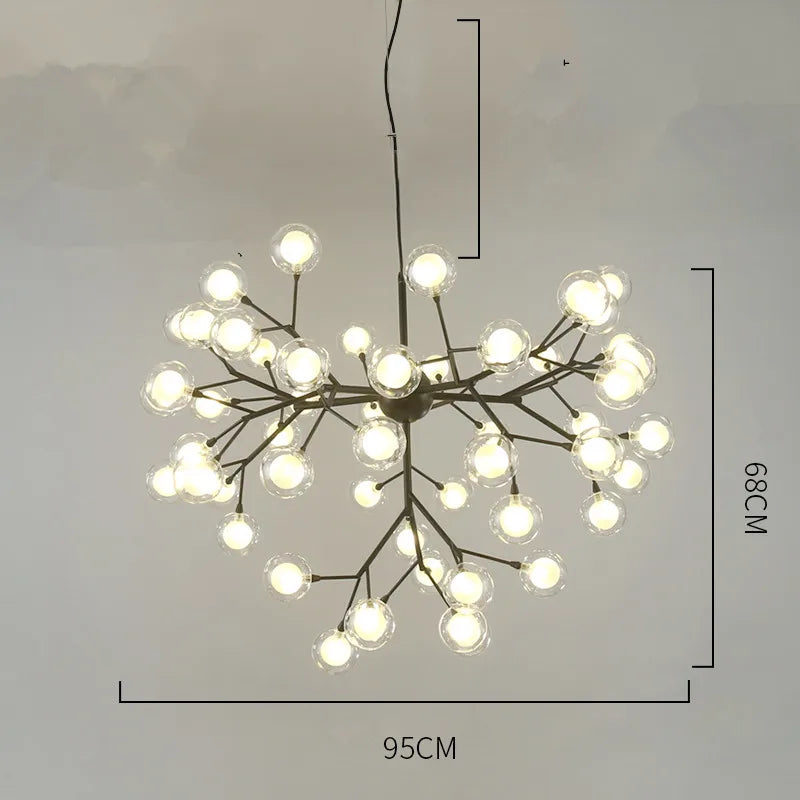 DecorBites™ Heracleum Firefly Glass Ball Chandelier: Gold Luxury Lighting for Dining Kitchen Staircase
