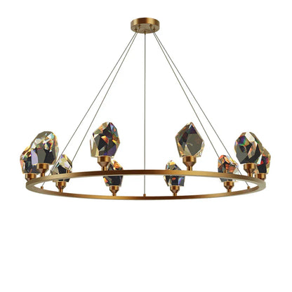 DecorBites™ Crystal Copper Round Chandelier: Elegant LED Suspension Lamp for Dinning Room