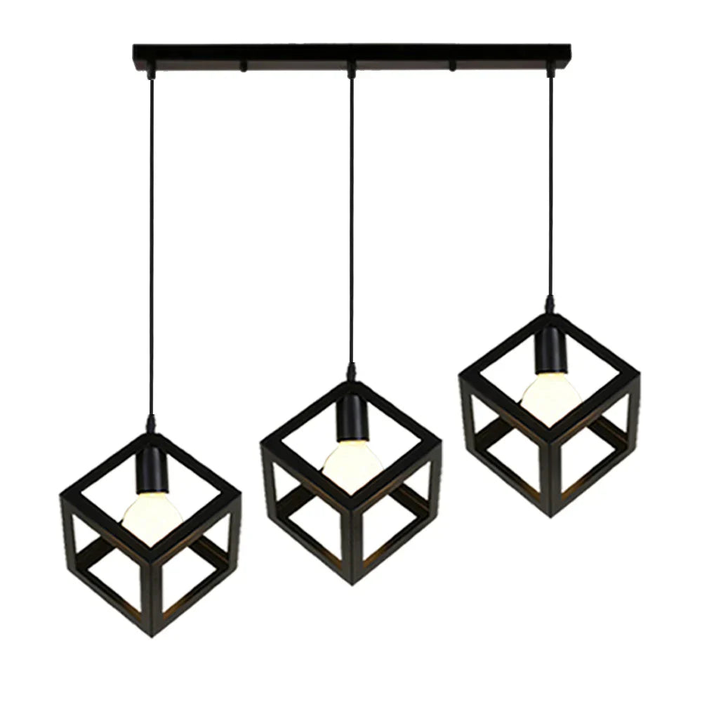 DecorBites™ Geometric Cube Pendant Lights Trio Metal Shades Square Ceiling Lamps
