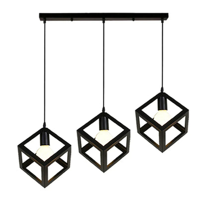 DecorBites™ Geometric Cube Pendant Lights Trio Metal Shades Square Ceiling Lamps