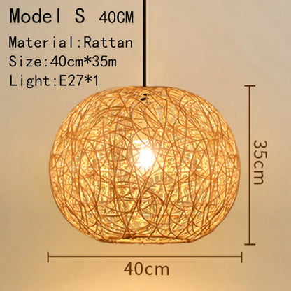 Handwoven Rattan Bamboo Pendant Light in Black