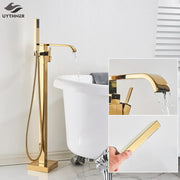 Gold Waterfall Bathtub Faucet Floor-Standing