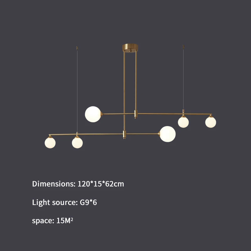 Gold Copper Glass Ball Chandelier 6-Head