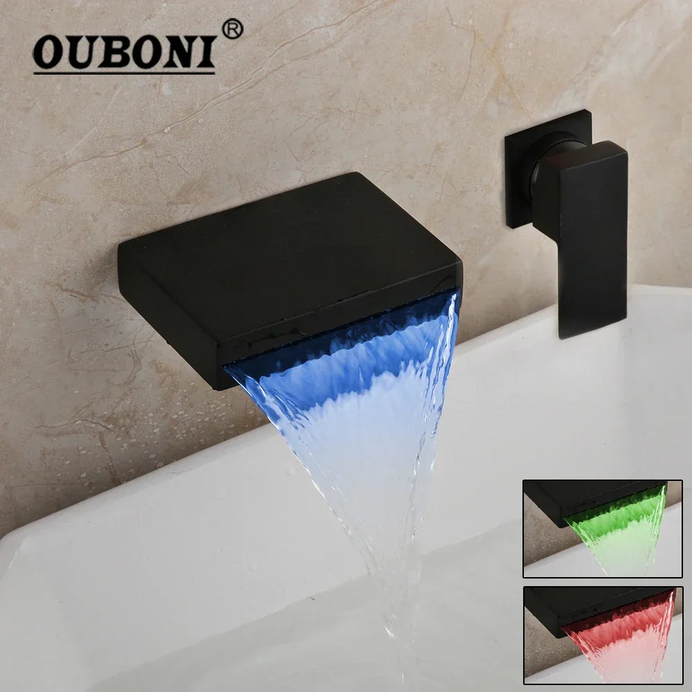 DecorBites™ LED Waterfall Bathtub Faucet in Chrome & Black - Wall Mounted Single Handle
