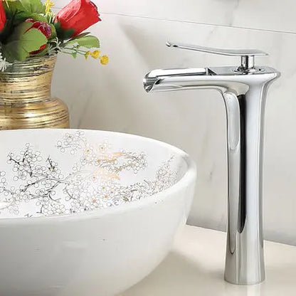 DecorBites™ Gold Waterfall Bathroom Basin Faucet, White Mixer Tap Hot Cold Sink Plugin