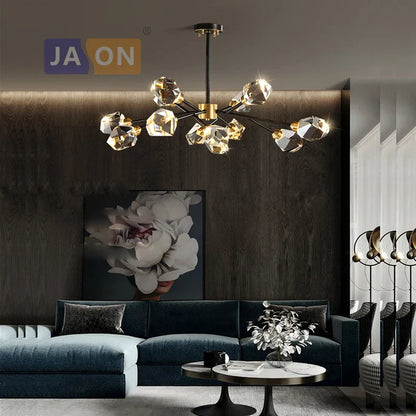 DecorBites™ Black Crystal Copper Chandelier LED Hanging Lamps for Dinning Room