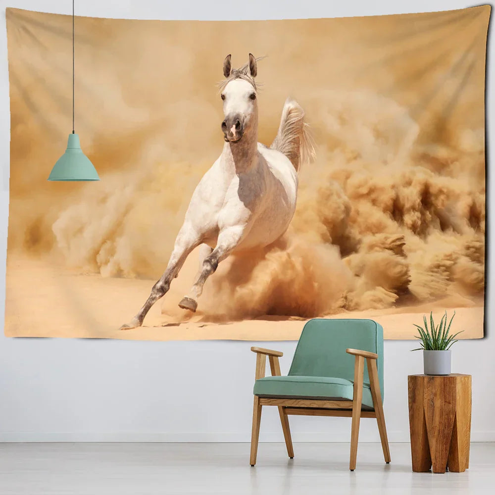 DecorBites™ Galloping Horse Tapestry Wall Hanging Ink Painting Boho Nature Decor