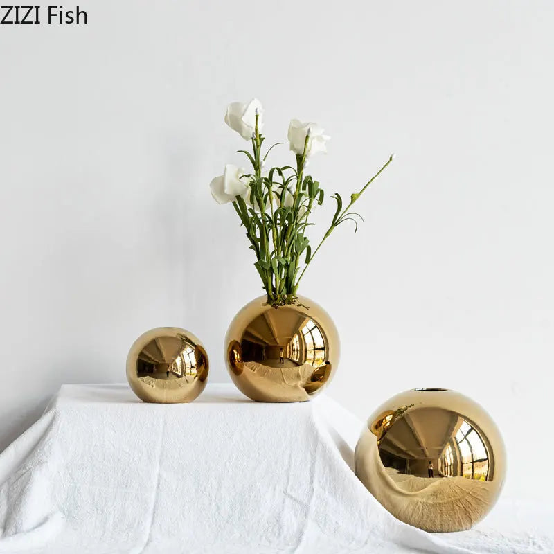 DecorBites™ Golden Ball Ceramic Vase Home Decor Crafts Flower Pot Art Hydroponic Ornament Gift