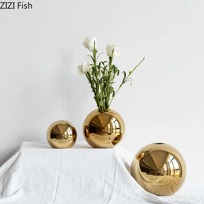 DecorBites™ Golden Ball Ceramic Vase Home Decor Crafts Flower Pot Art Hydroponic Ornament Gift