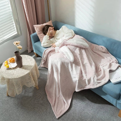 DecorBites™ Kawaii Rabbit Hooded Blanket: Coral Velvet Warm Throw Blanket for Adults and Kids