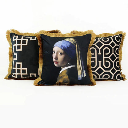 DecorBites™ Geometric Fringed Lumbar Pillow Case, Luxe Sofa Pillow Cover 30x50cm