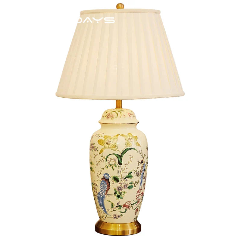 DecorBites™ Country Flower Bird Ceramic Table Lamp Modern Simple Retro Bedroom Bedside
