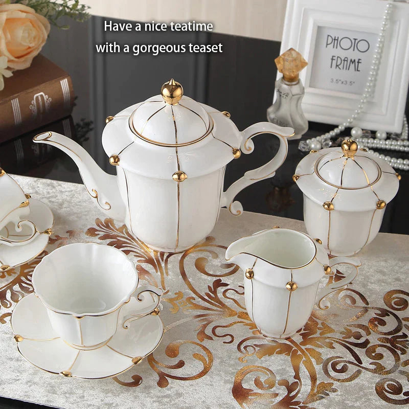 DecorBites™ Elegant Bone China Tea Set Luxury Porcelain Coffee Pot Creamer Sugar Bowlcaffold