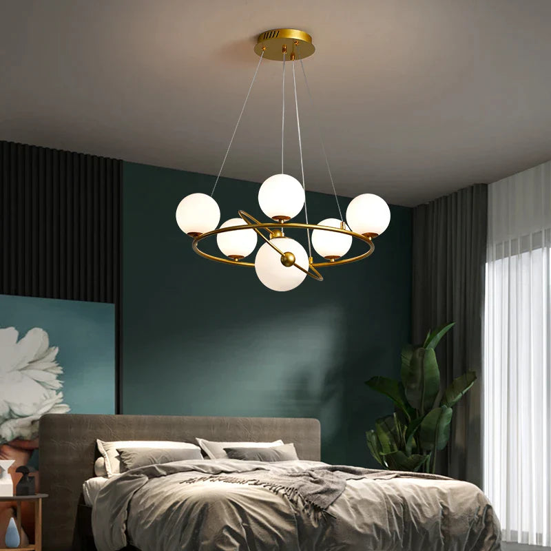Gold 7-Lamp LED Ring Chandelier Warm Light