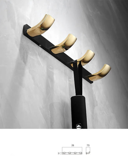 DecorBites™ Gold & Black Bathroom Set - Shelf, Towel Rack, Holder, Brush Holder & More