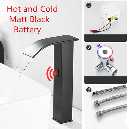 DecorBites™ Gold Sensor Waterfall Basin Faucet Automatic Touchless Hot Cold Mixer Bathroom