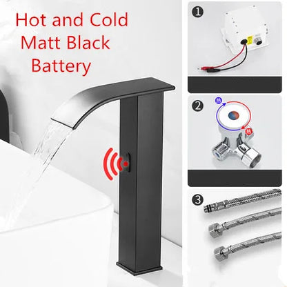 DecorBites™ Gold Sensor Waterfall Basin Faucet Automatic Touchless Hot Cold Mixer Bathroom