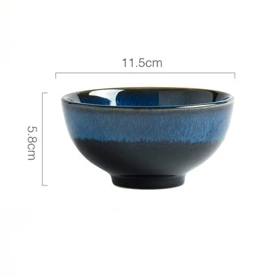 DecorBites™ Japanese Blue Ceramic Tableware Set - Rice Bowl, Plate, Spoon, Udon Ramen Bowl, Soup Dish