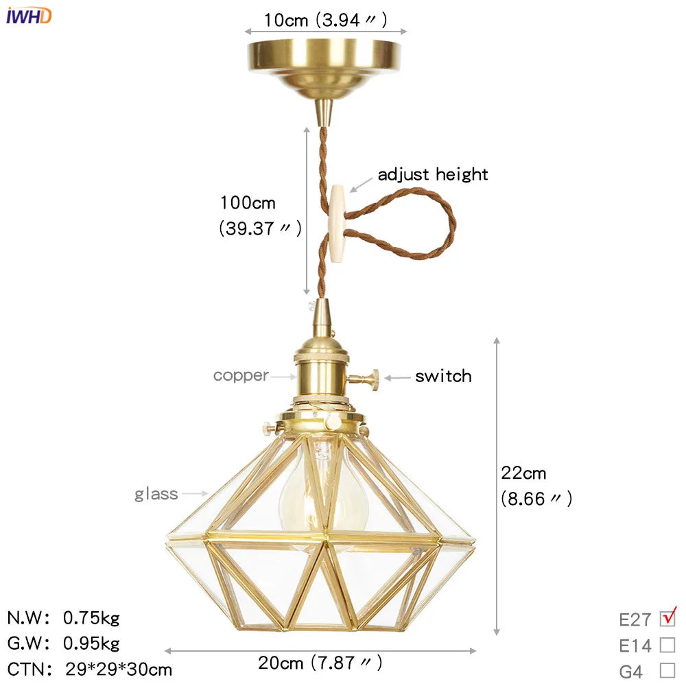 DecorBites™ Glass Copper LED Pendant Light for Kitchen Cafe Living Room