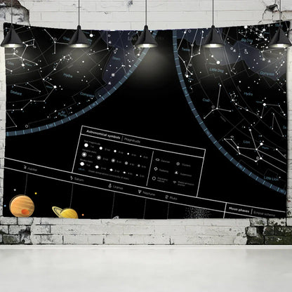 DecorBites™ Interstellar Sky Map Constellations Tapestry- Black Galactic Wall Decor