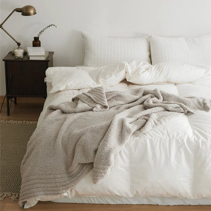 DecorBites™ Fuzzy Downy Knitted Throw Blanket - Soft & Cozy Microfiber Quilt for Sofa, Bed, and Air Conditioning Room