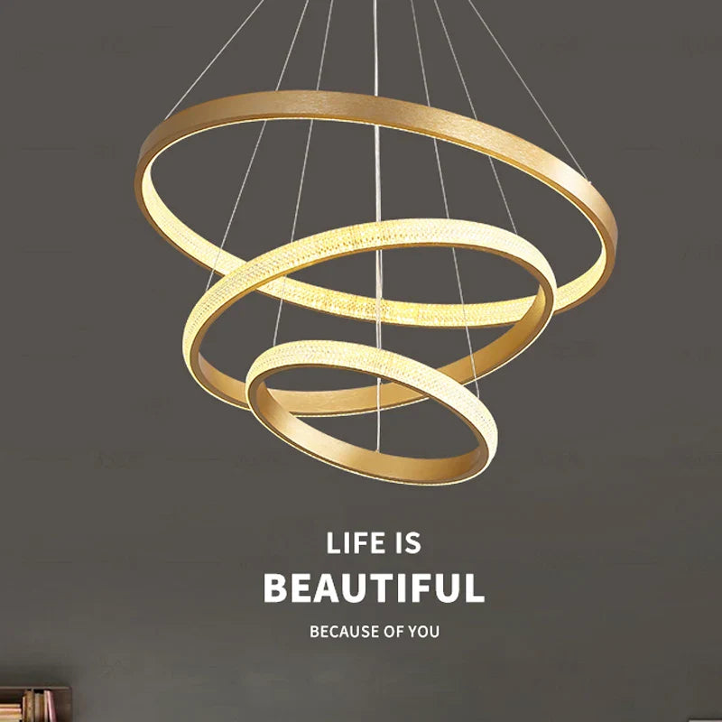 Gold Circle LED Chandelier 3-Ring Design
