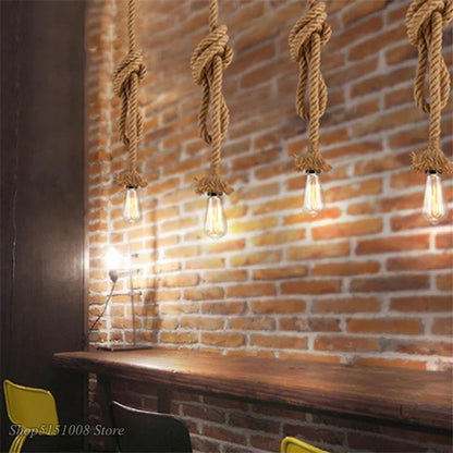 DecorBites™ Hemp Rope Pendant Chandelier: Vintage Loft Spider Design for DIY Cafe Lighting