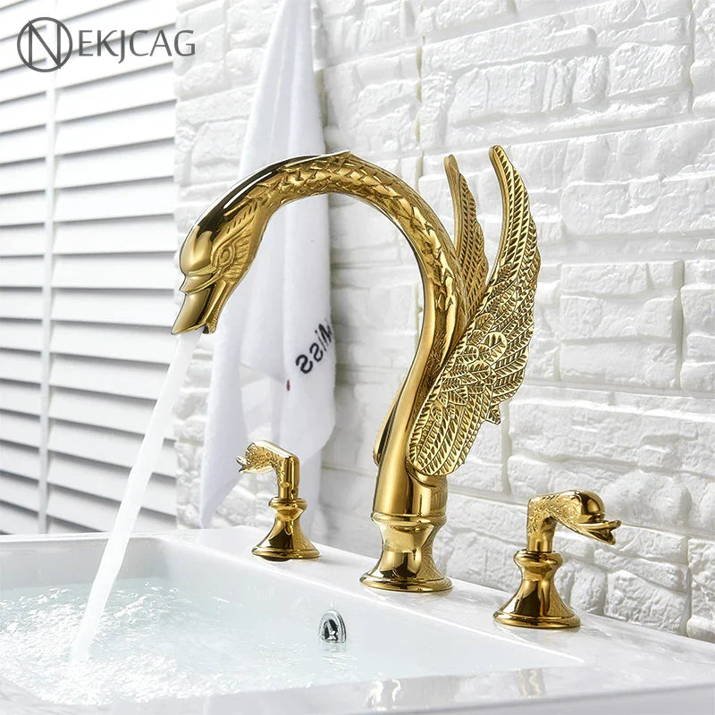 Gold Swan Basin Faucet Dual-Handle Design
