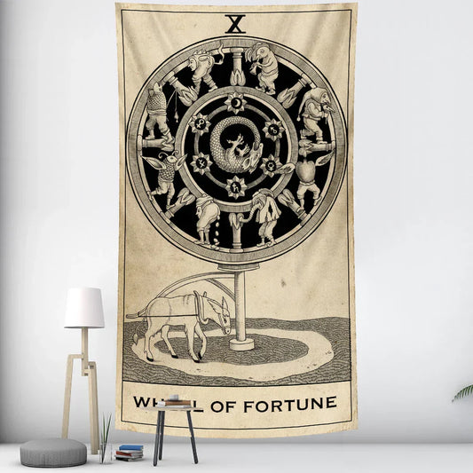 DecorBites™ Black & White Tarot Witchcraft Tapestry | Bohemian Hippie Mandala Wall Decor