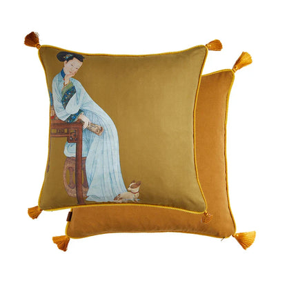 DecorBites™ Court Puppy Print Fur Fringed Bolster Pillowcase Decorative Throw Pillow Cover