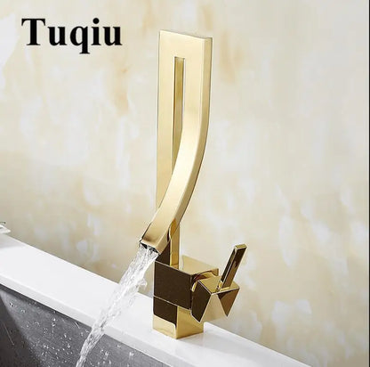 DecorBites™ Gold Brass Square Basin Faucet Single Handle Deck Mounted Bathroom Sink Mixer