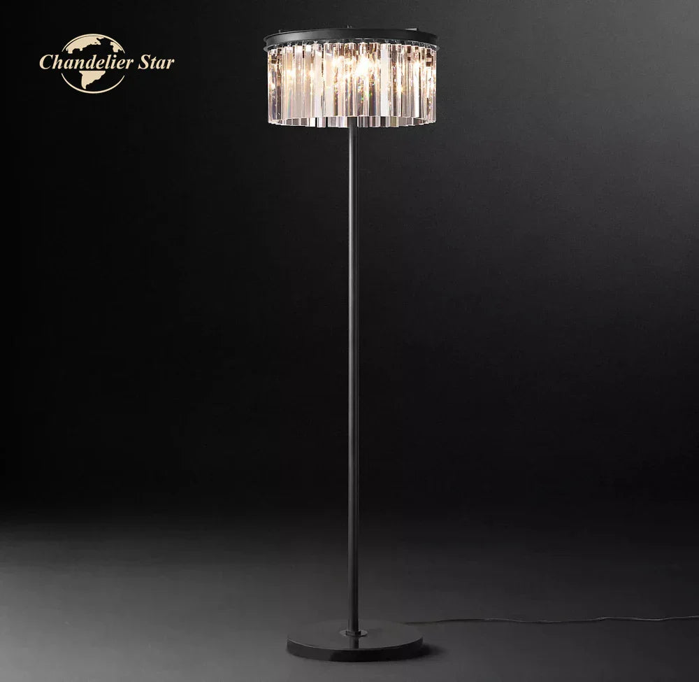 DecorBites™ Industrial Crystal LED Floor Lamp Chrome Black Metal Standing Light