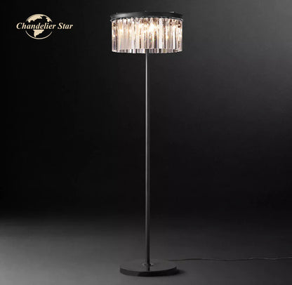 DecorBites™ Industrial Crystal LED Floor Lamp Chrome Black Metal Standing Light