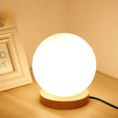 DecorBites™ Glass Ball LED Table Lamp Wooden Round Desk Night Light