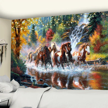 DecorBites™ Galloping Horse Tapestry Wall Hanging Ink Painting Boho Nature Decor