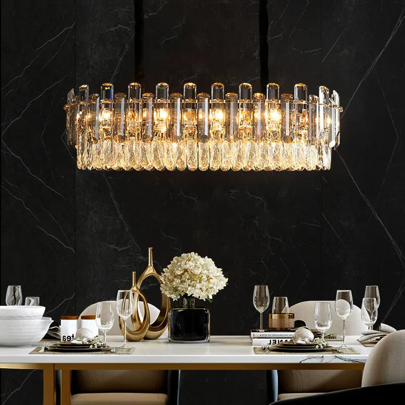 DecorBites™ Gray/Clear Crystal K9 LED Pendant Lamp for Modern Luxury Living Room