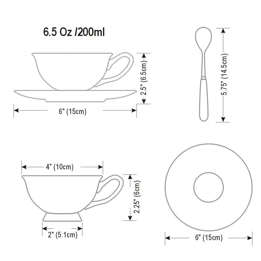 DecorBites™ Elegant Ceramic Tea Cup Set 200ml British Porcelain Coffee Cup