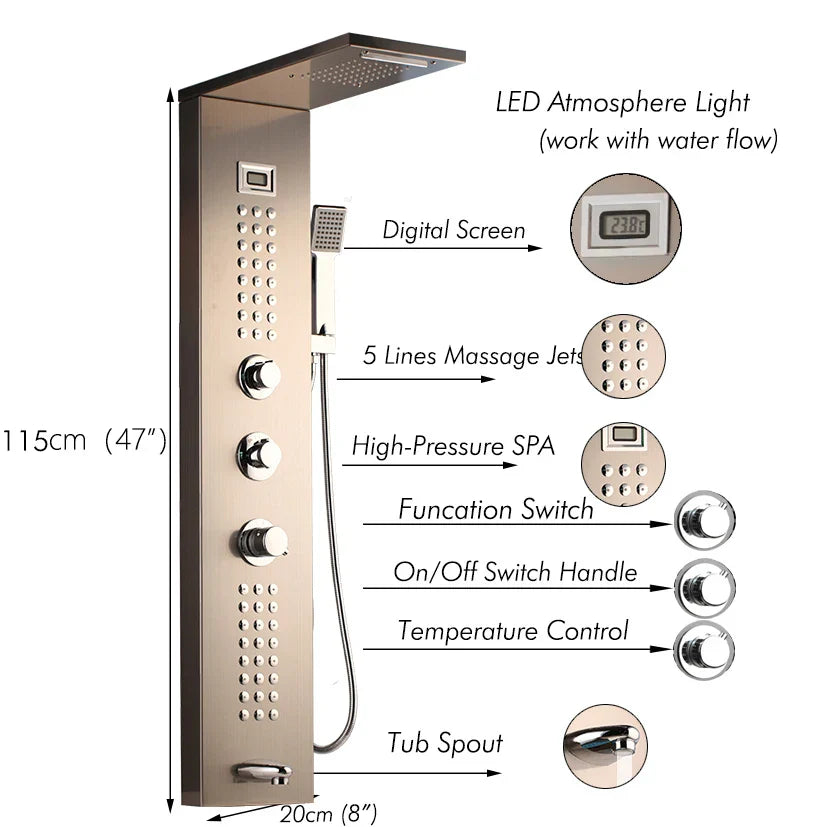DecorBites™ Dark Grey Shower Column with Massage System and Tub Spout